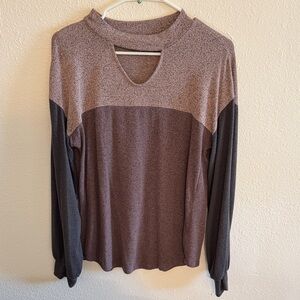 Maurices Two-Tone Long Sleeve Top - Brown and Black